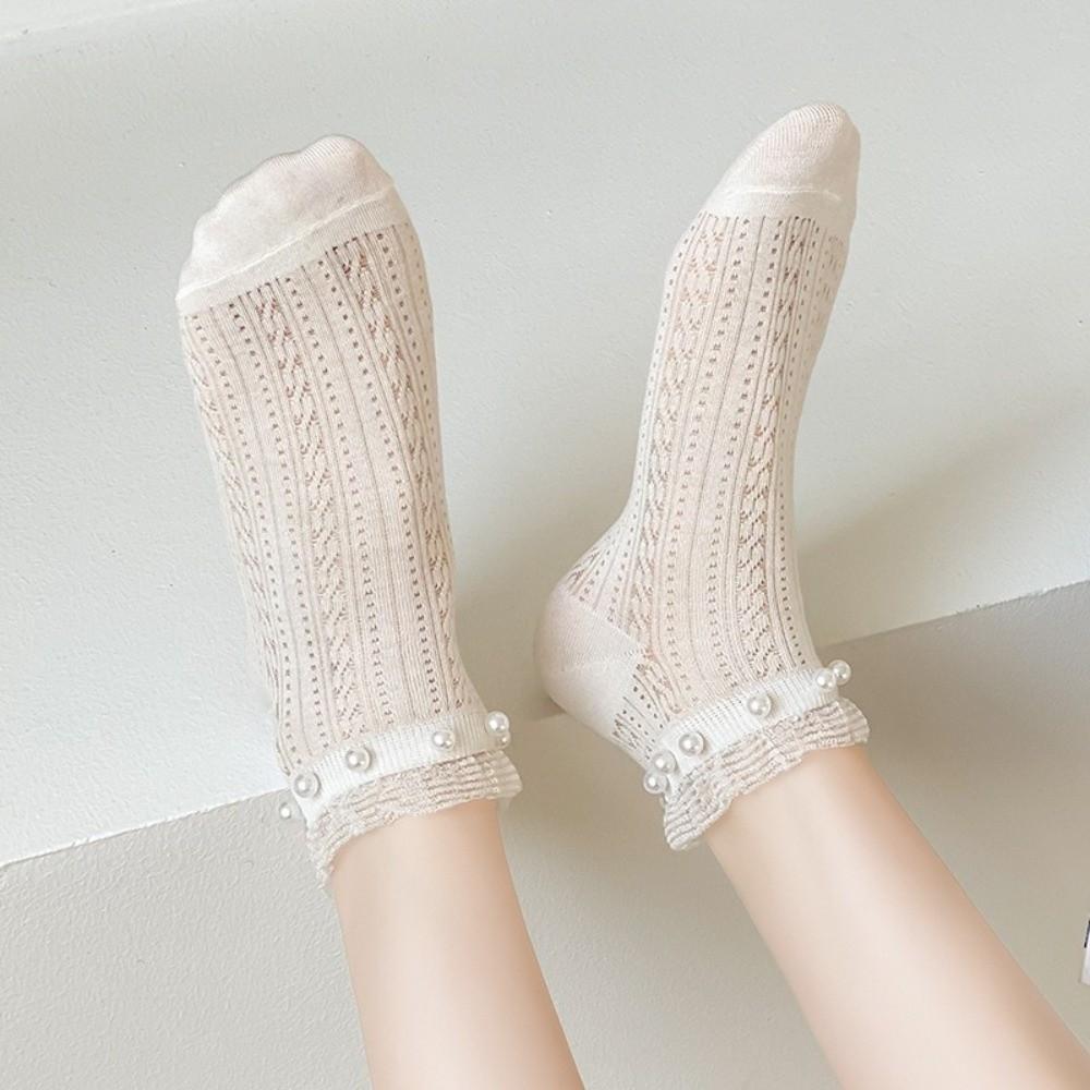 Low Tube Women Ankle Socks Mesh Princess Dress Socks Pearl Frilly Short Socks  Women Girls