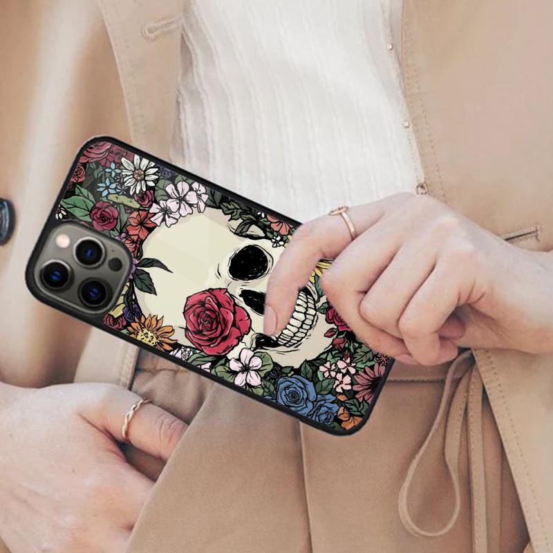 Skull Pink Roses Magnetic Phone Case For APPLE iPhone 17 Air 16 14 13 12 Pro Max 15 Plus Wireless Charge With MagSafe Cover