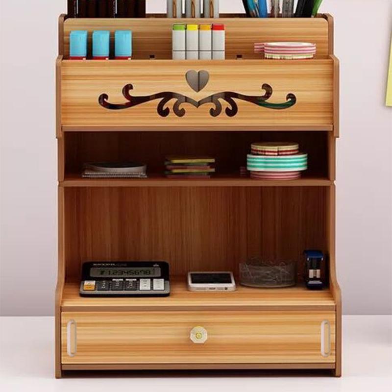 Wooden Desk Storage Shelf Multi-function Drawer Desk Organizer Office Desktop Display Shelf Pen Holder Stationery Storage Box