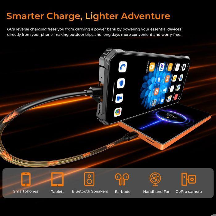 Telephone Portable Incassable OUKITEL G6 24Go+256Go 6.52" 10600mAh 108MP Smartphone Robuste Android 16 Double SIM/NFC/GPS, Orange