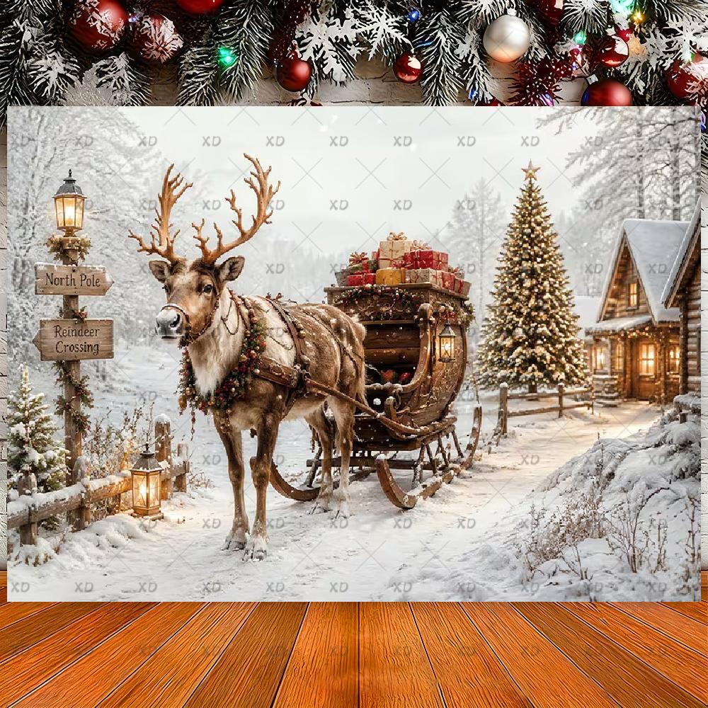 Christmas reindeer themed photo backdrop, holiday decoration, background for winter photo booth,4672
