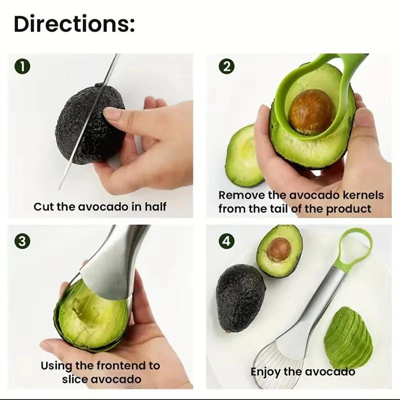 Stainless Steel Avocado Slicer 2 in 1 Fruit Peeler Cutter for Kiwi Pitaya Melon Kitchen Gadgets Vegetable Tools Fruit Slicer