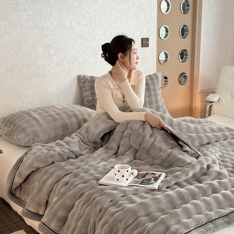 Warm Winter Blanket Milk Velvet Fleece Flannel Soft Thick Plush Blankets For Bed Sofa Single Double Couple Size Fluffy Bedspread