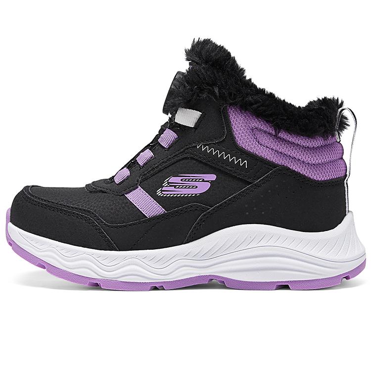 Skechers Kids Comfortable Versatile Knob Fleece Lined Non-Slip Waterproof Warm Mid-Top Boots Kids boots Black Purple 303467L-BKPR 27.5