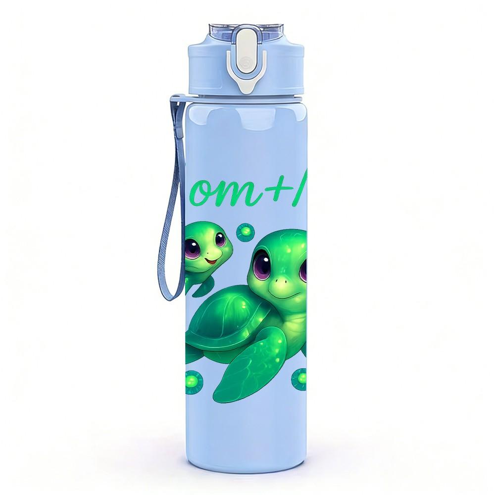 1PC Mom And Me Baby Turtles 750ml Color Plastic Sports Water Bottle Leakproof Flip Straw Lid Suitable for Sports Office Home Use