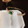 Emerald Zircon Open Bangle - Retro Elegant Light Luxury Versatile Bracelet