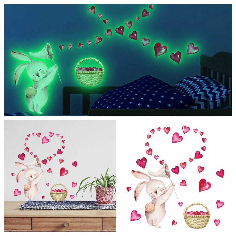 

Bedroom Livingroom Pink Heart Luminous Wall Stickers Glow In The Dark Cartoon Rabbit Decals