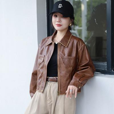 Spring and Autumn Fashionable Foreign Style Leather Jacket New Year's Loose Retro Short Style Small Mom Leather Jacket Women's Jacket