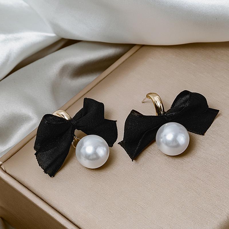 Silvernadel Lange Quaste Perle Schleife Ohrringe