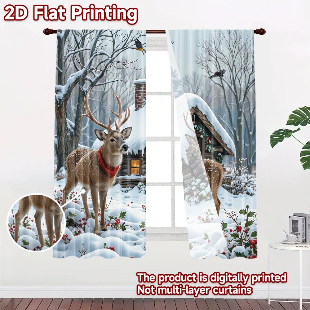 2D flat Photography Backdrop Popular Scene Backdrop Christmas Snowy Deer Scene 100% Polyester Family Party Decoration Use