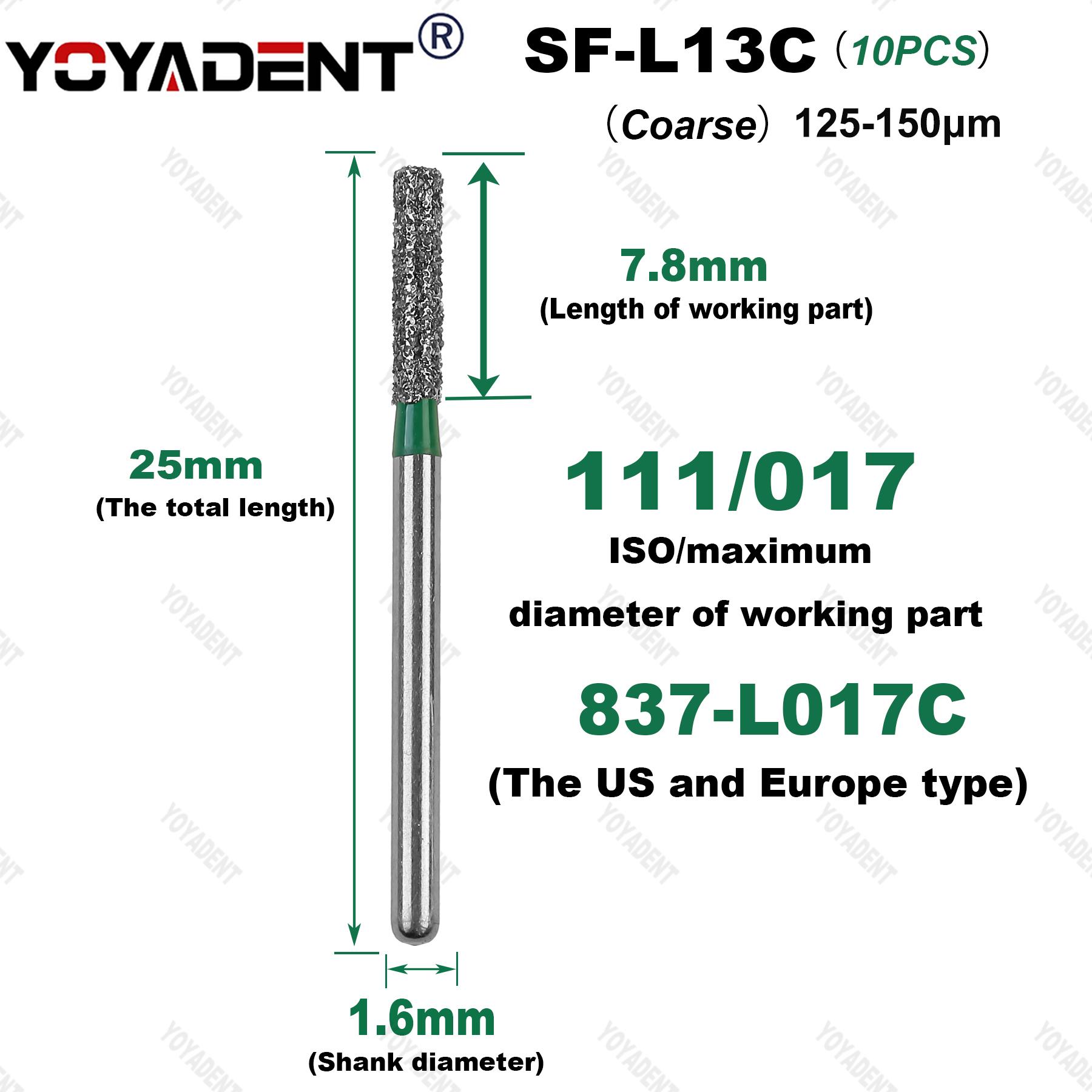 

10pcs/Pack SF Type Coarse/Standard/Extra Coarse Dental Diamond Bur Dentistry Drill Dental Bur For High Speed Turbines Dia.1.6mm