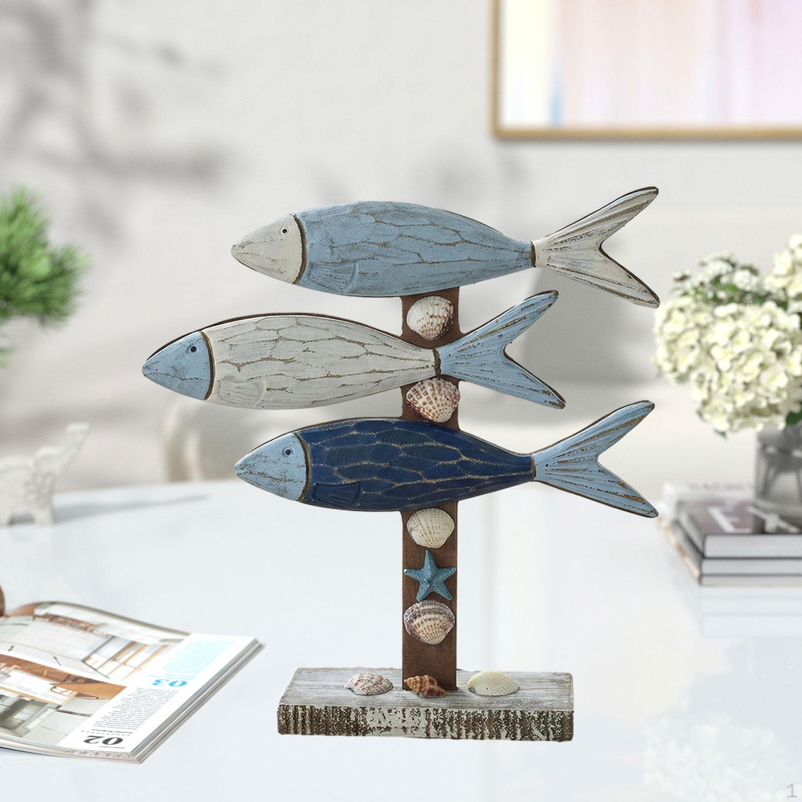 

Carved Wooden Fish Statuette on Stand Rustic Gift Suitable for Entryway Dining Coastal Decoration Style A
