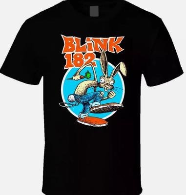 BLINK-182 POP PUNK CONIGLIO Manica Corta Cotone Nero Uomo Maglietta