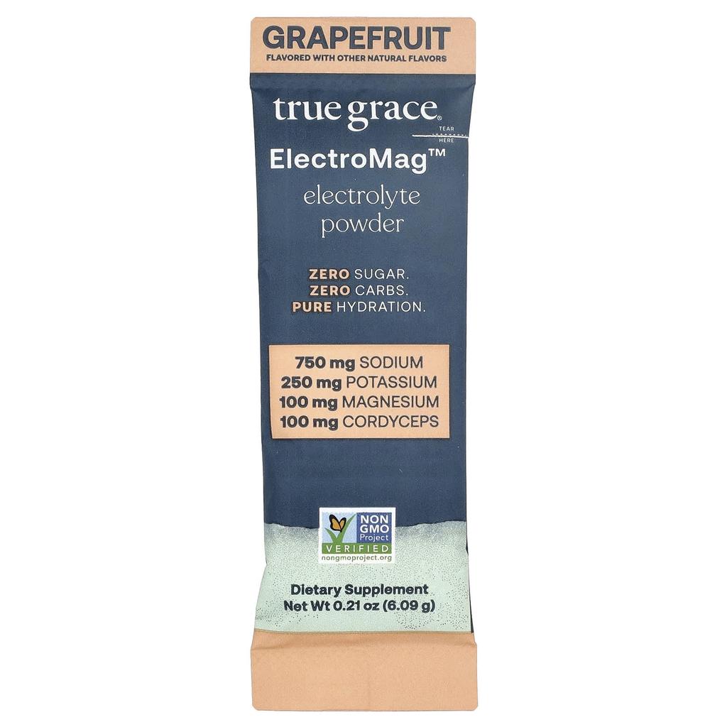 True Grace, ElectroMag™, Electrolyte Powder, Grapefruit, 16 Stick Packs, 6.09 g (0.21 oz) Each