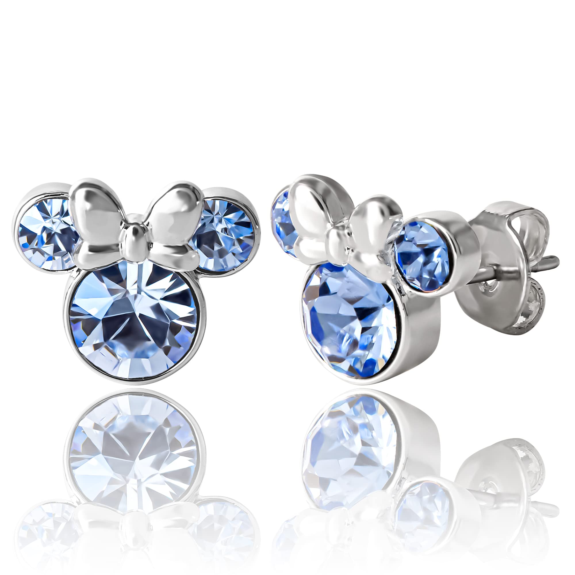 

Disney Minnie Mouse Birthstone Jewelry Silver Plated Crystal Stud Earrings for Women and Girls Colors Silver (Other Available)