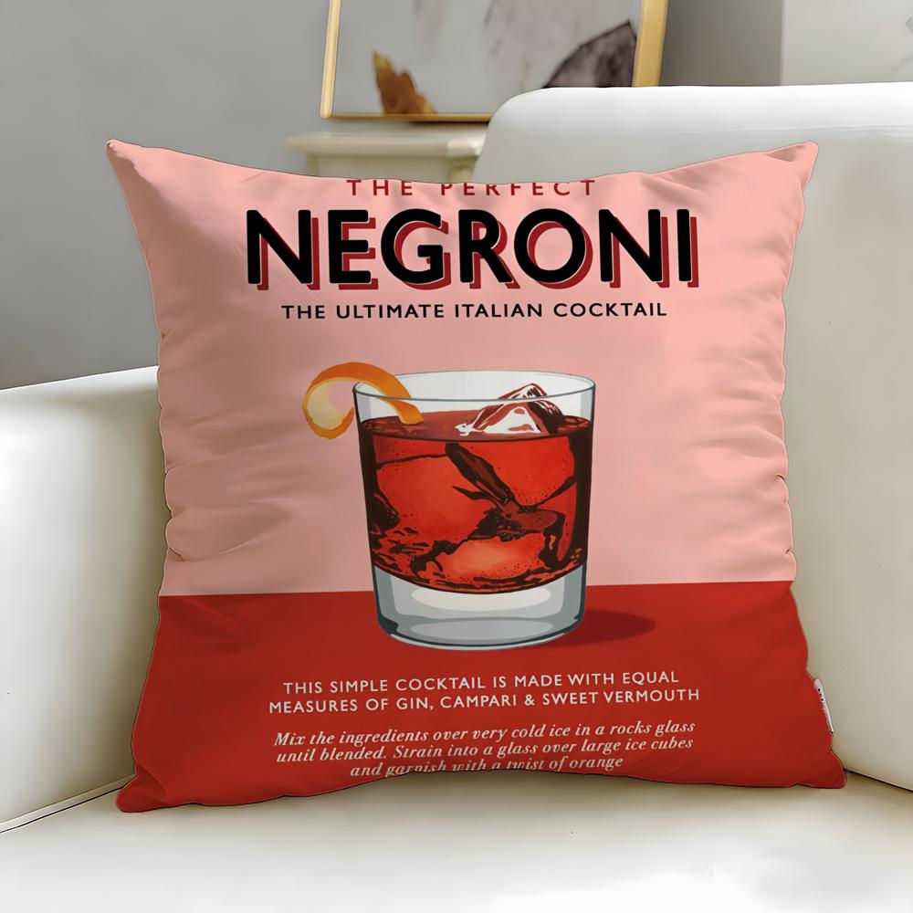 Cuscino Decorativo a Tema Cocktail Negroni – Morbido e Facile da Lavare – Versatile per Divano, Letto, Viaggio e Ufficio