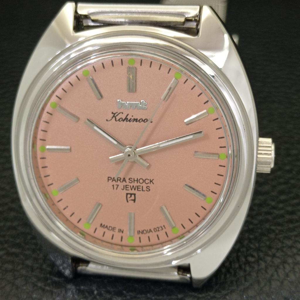 HAND-WINDING VINTAGE HMT KOHINOOR INDIAN MENS PINK COLOR DIAL WATCH A440945-4 HT-a440945