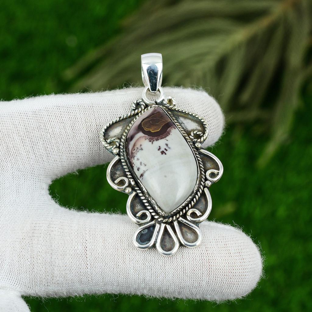 925 Sterling Silver Marquise Coffee Bean Jasper Stone Unique Wedding New Pendant