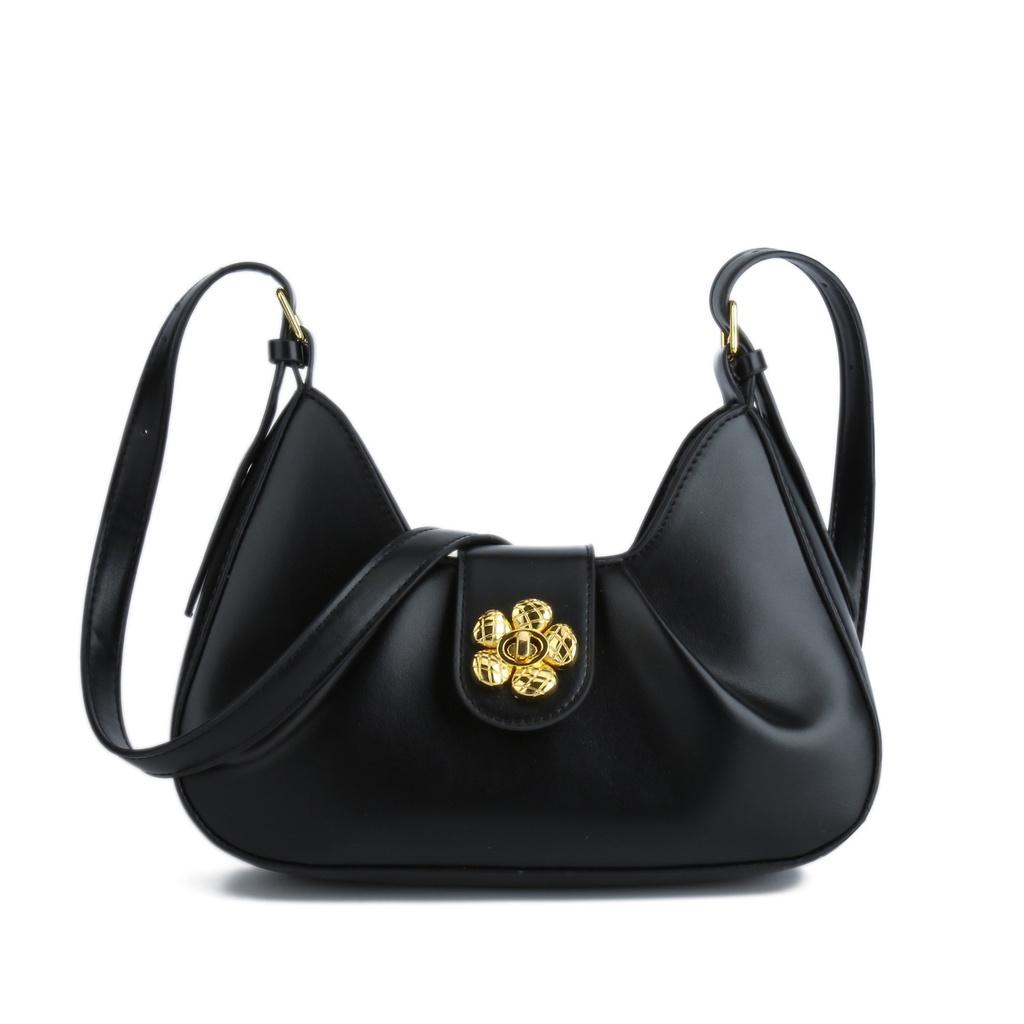IELGY pleated underarm commuter bag, shoulder crossbody flower lock baguette bag