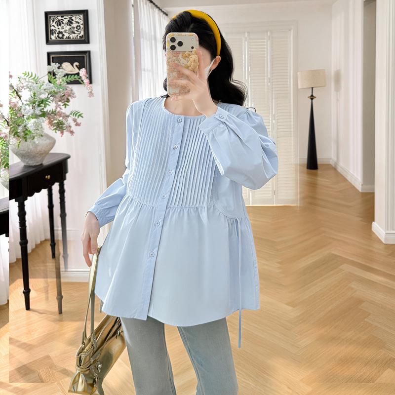 2026 Spring Pleated Loose Fit Maternity Shirt L