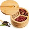 Bamboo Covered Wooden Spoon Seasoning Jar Bath Salt Jar Kitchen Storage Seasoning Container with Spoon Countertop Organizer