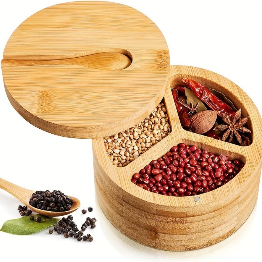 

Bamboo Covered Wooden Spoon Seasoning Jar Bath Salt Jar Kitchen Storage Seasoning Container with Spoon Countertop Organizer
