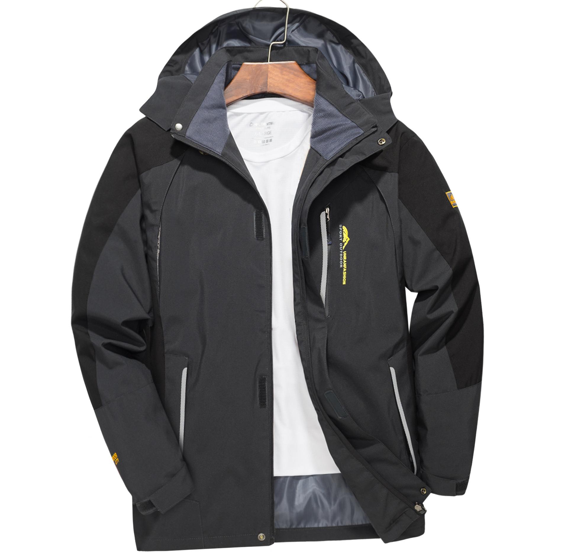 Wasserdichte Wanderjacke für Herren, große Größe, winddicht, Windjacke, Camping, Jagd, Laufen, Trekking, Angeln, Mantel, Herren, Outdoor L grau