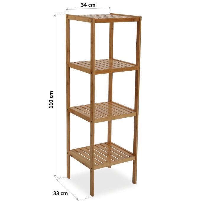 Armoire Étagère De Salle De Bain Louis - 110 X 33 X 34 Cm - 4 Étagères D'organisation En Bambou - Marron - Versa