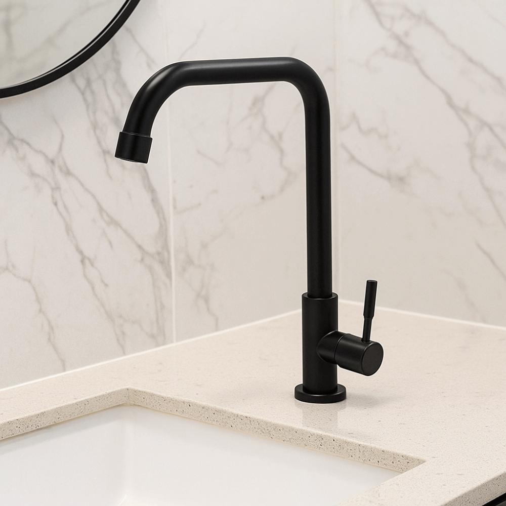 Stainless Steel Kitchen Faucet Convenient Universal Wall Mounted Faucet Wall-mounted Black Single Cold Water Tap Restaurant