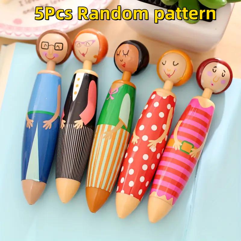 5Pcs Cartoon Character Retractable Ballpoint Pens, Quick-Dry Ink, Fine Point, Oval Shape - Fun Office Supplies Supplies