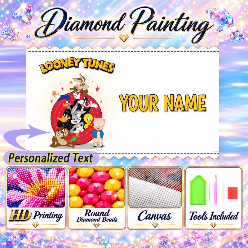 Looney Tunes 5D DIY Diamond Painting Custom Name Text, Full Drill Rhinestone Mosaic Art Home Gift