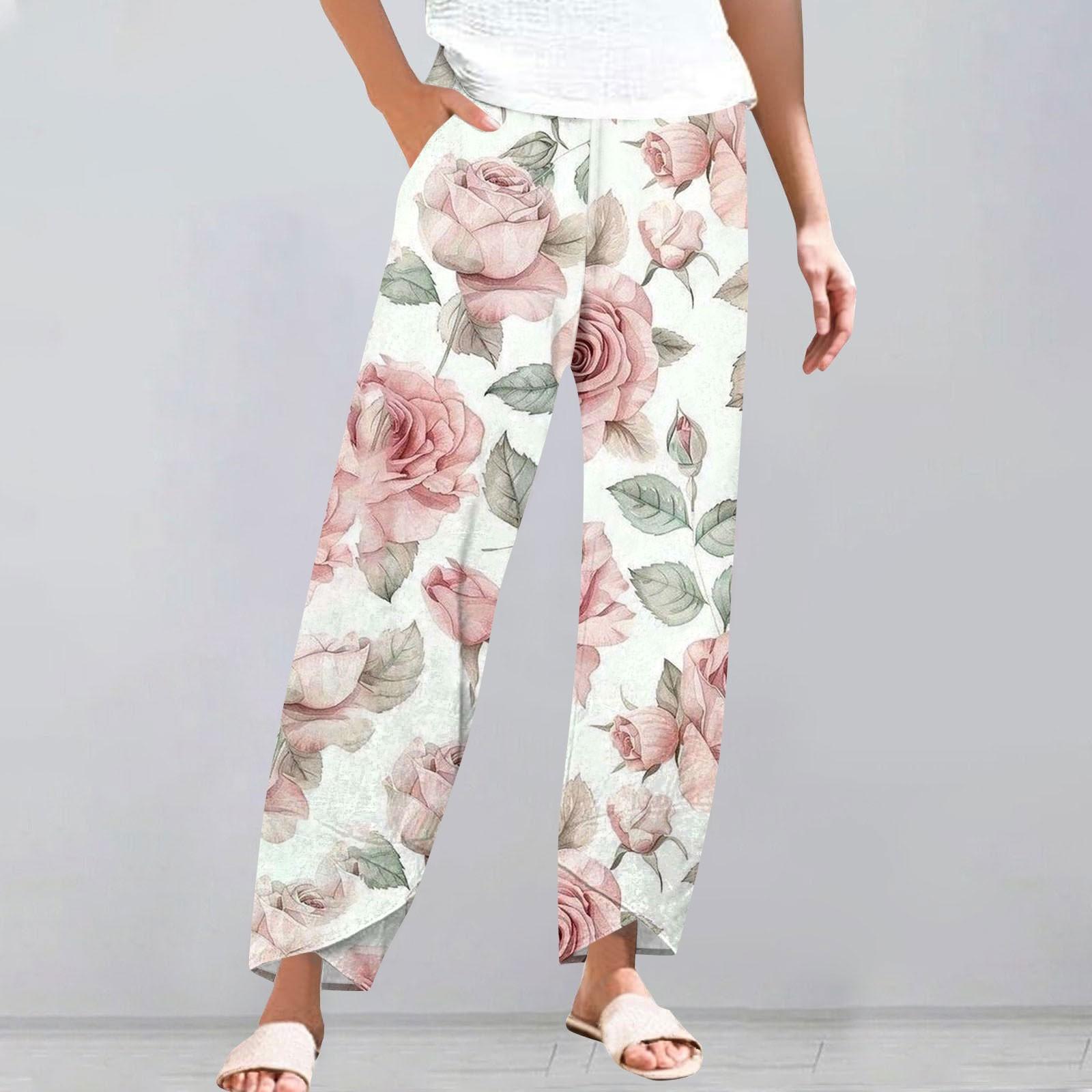 

Брюки женские летние повседневные широкие брюки с эластичной резинкой на талии и карманами S розовый