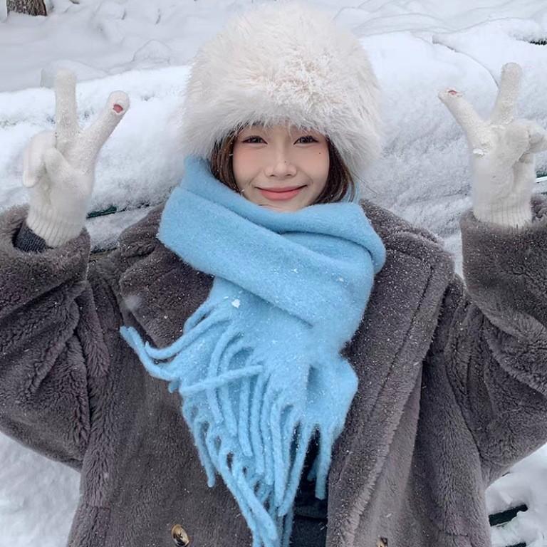 

Solid color scarf women s winter senior sense thickened oversized long atmosphere mohair autumn winter scarf 200cm*40cm240g верблюд