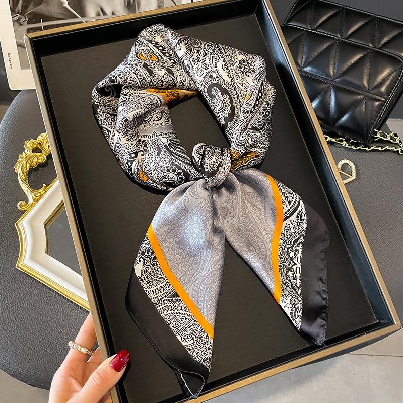  New Luxury Brand 70X70CM Shawls Floral Stripe Print Scarf Headcloth Small Fashion Silk Scarves Bandanna Foulard Hijab