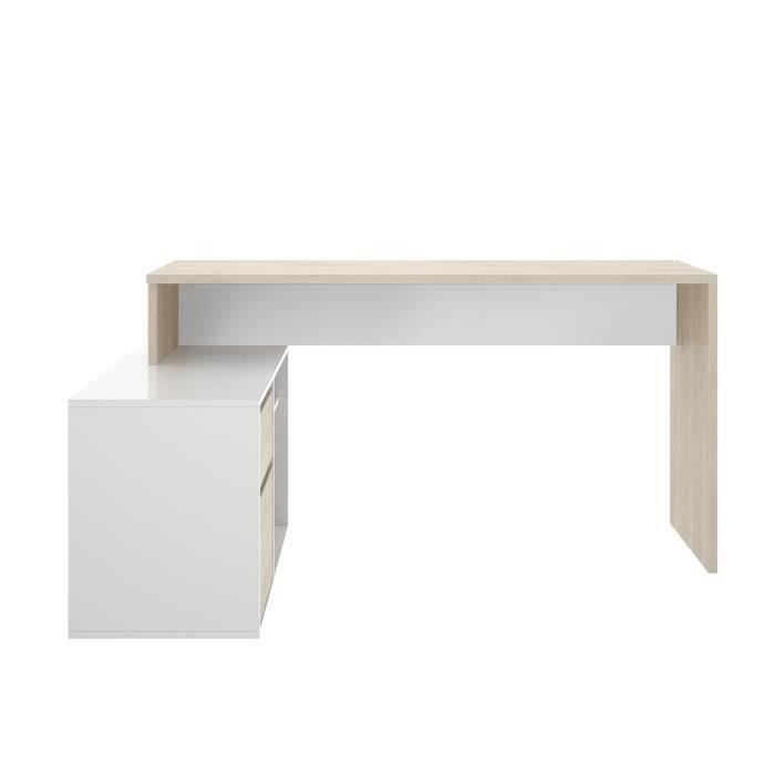 Reversible Corner Desk with Storage - Oak and White Decor - Essential - L 139 X D 92 X H 75 Cm