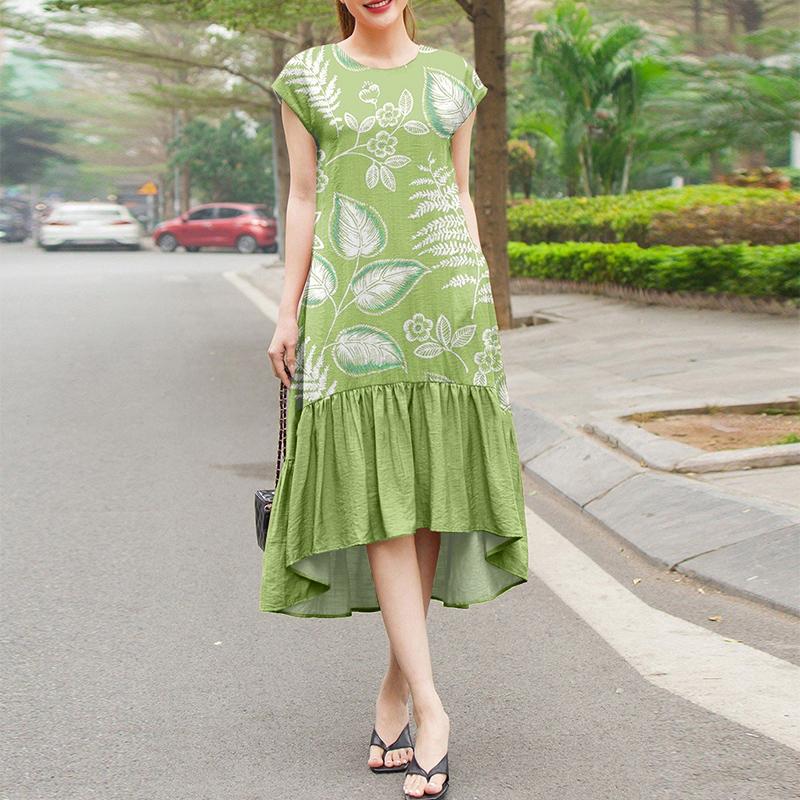 ZANZEA Women Casual Round Neck Loose Casual Sleeveless Print Dress