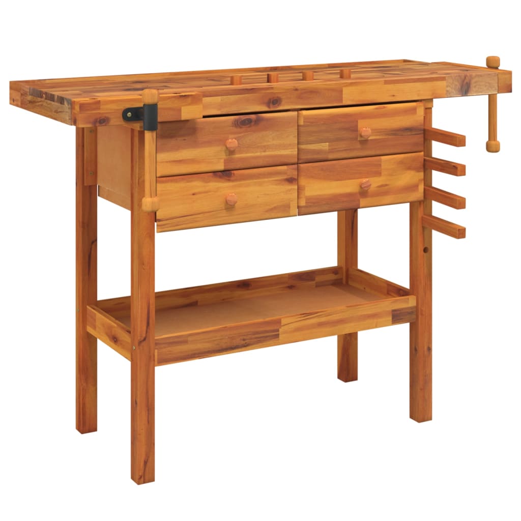 Vidaxl Banco da Lavoro con Cassetti e Morsa, 124x52x83 cm, Acero