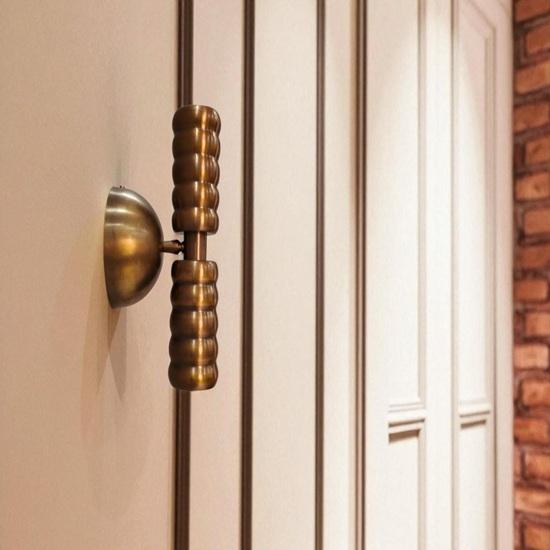 Handcrafted Brass Wall Sconce Pair: Cylindrical Double-Light Fixture