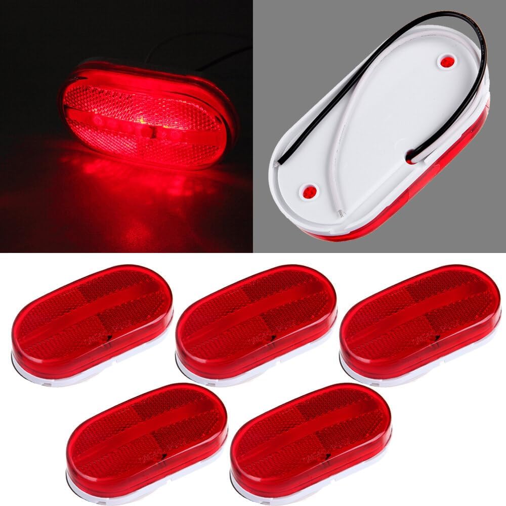 

5x RV Trailer Marker LED Light 6 Led Red Side Marker Clearance Lights Indicator Lights w/Reflex Lens Surface Mount for Truck Lorry Van Camper 12V