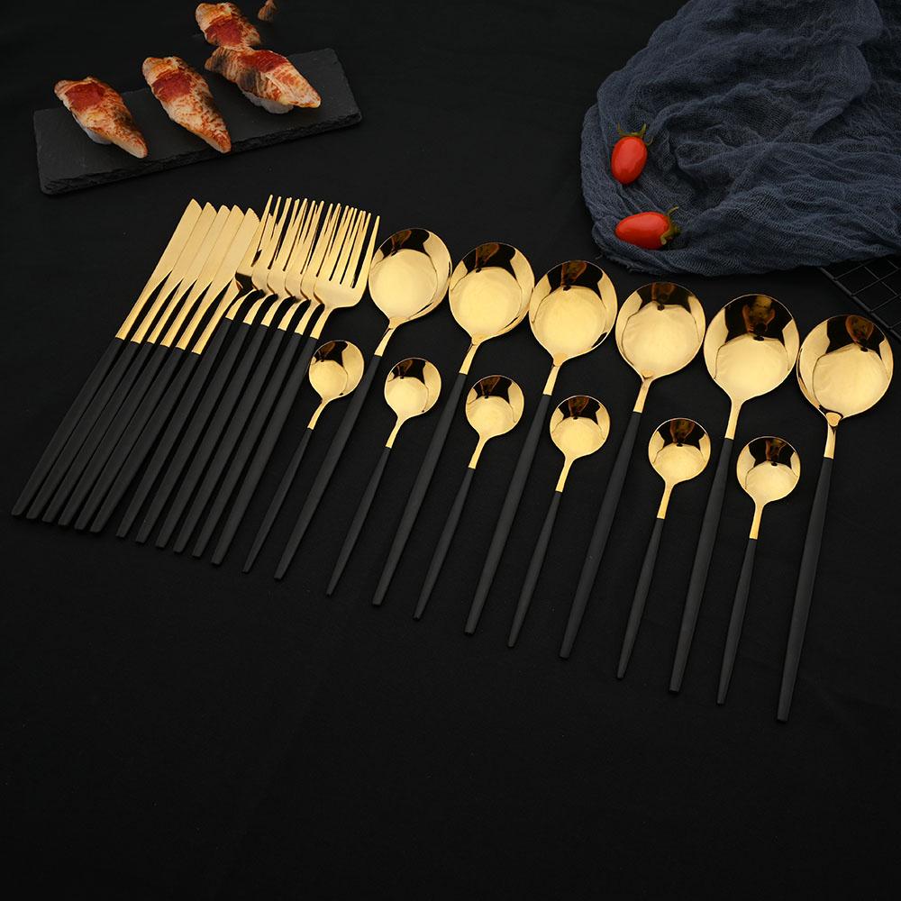 24Pcs Mirror Gold Dinnerware Cutlery Set Stainless Steel Kitchen Flatware Knife Fork Coffee Spoon Home Tableware Silverware Set