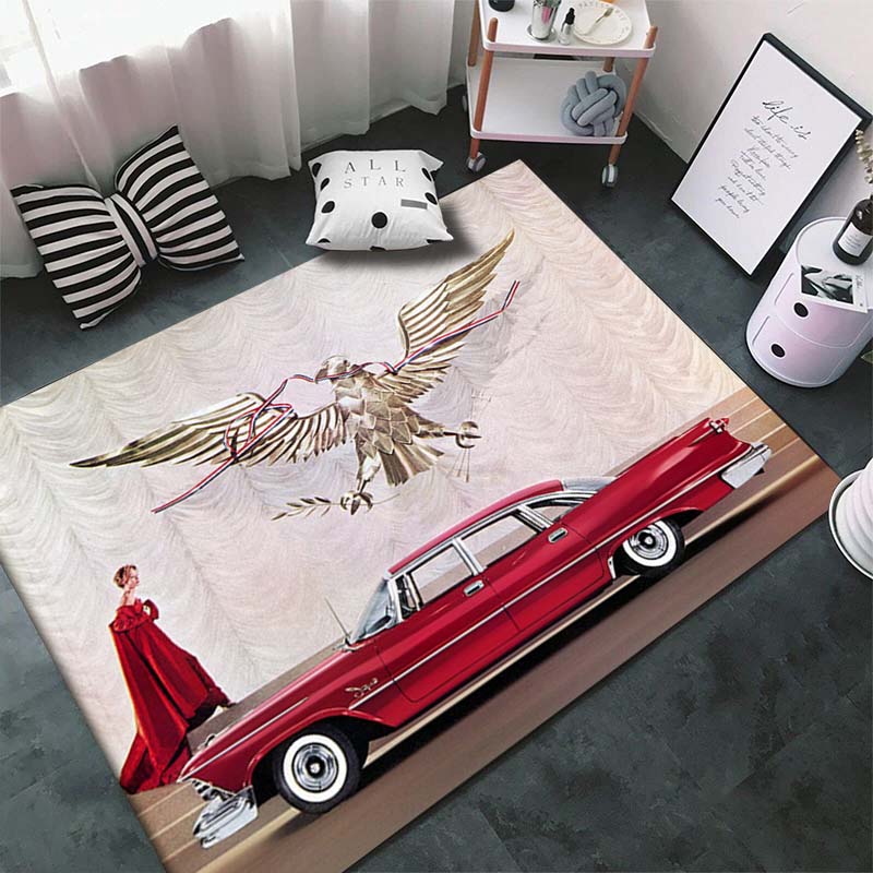 15 Sizes Classical Racing Car Pattern Art Rug for Bedroom Living Room Cool Old Car Floor Mats Home Decor Non-Slip Floor Pad Rugs