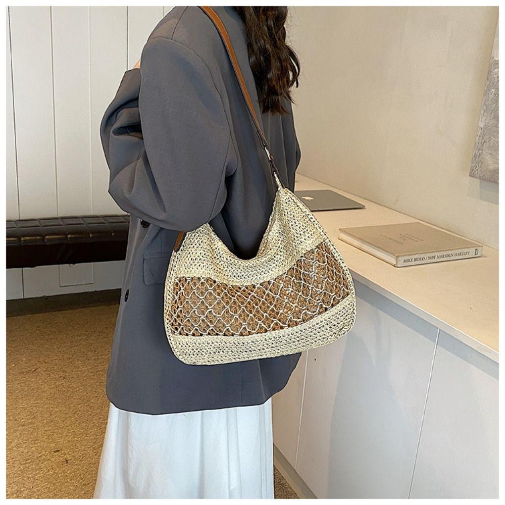Fashion Weave Tote Bag Large Capacity Summer Beach Straw Handbag Sweet Bohemian Shoulder Bag  Girls