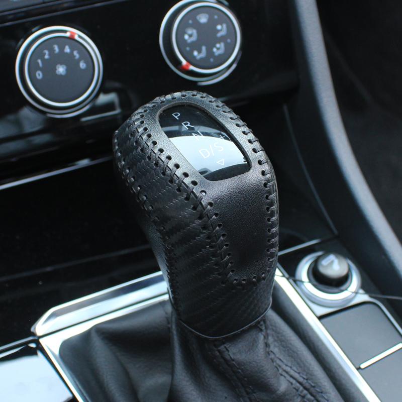 Genuine Leather Car Gear Shift Knob Cover for Volkswagen VW Passat TAYRON T-Cross Polo Protective Cover Hand-sewn Gear Cover