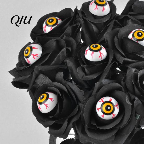 Cascading Green Leaves Decor Halloween Flowers with Eyeball, Fake Bouquet Roses, Artificial Water-free Flower Decoration Stems for Vase