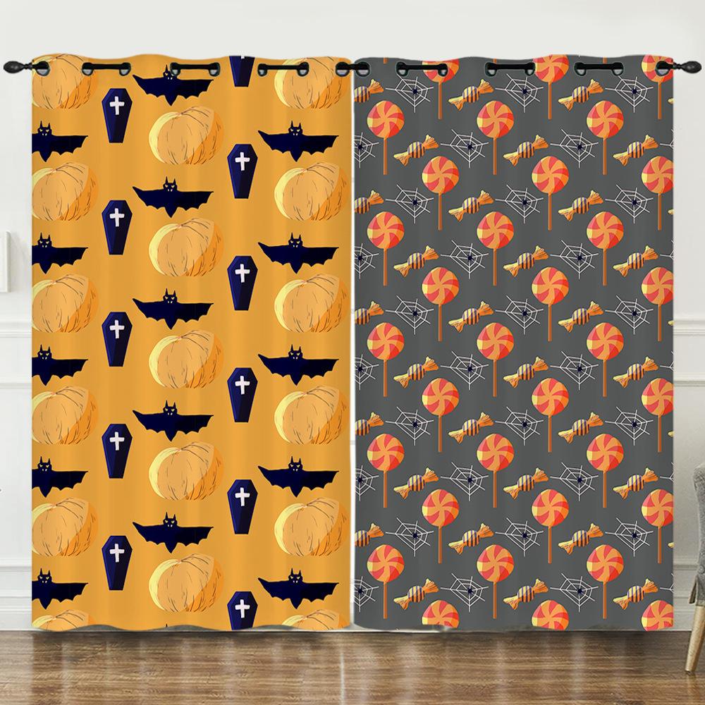 Halloween Pumpkin Digital Printing Curtains Blackout Curtain Punching Modern Minimalist Style