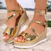 Fashion Summer New Fashion Versatile Platform Heightened Wedge Non-Slip Wear-Resistant One-Buckle Peep-Toe Sandals
