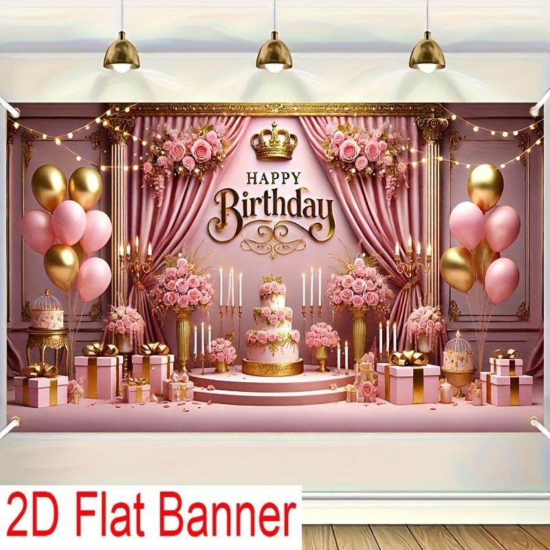1 pair, 2Dflat, pink and gold themed birthday backdrop banner, suitable for birthday celebration photo backgrounds, wsj