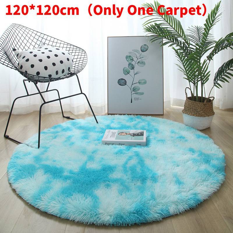 Round Rug For Living Room With Silk Wool Material And Tie Dye Pattern For Home Decor