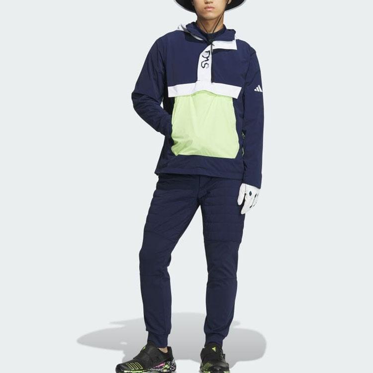 Adidas Color Block Letter Print Hooded Pullover Jacket Men jackets Blue HY0976