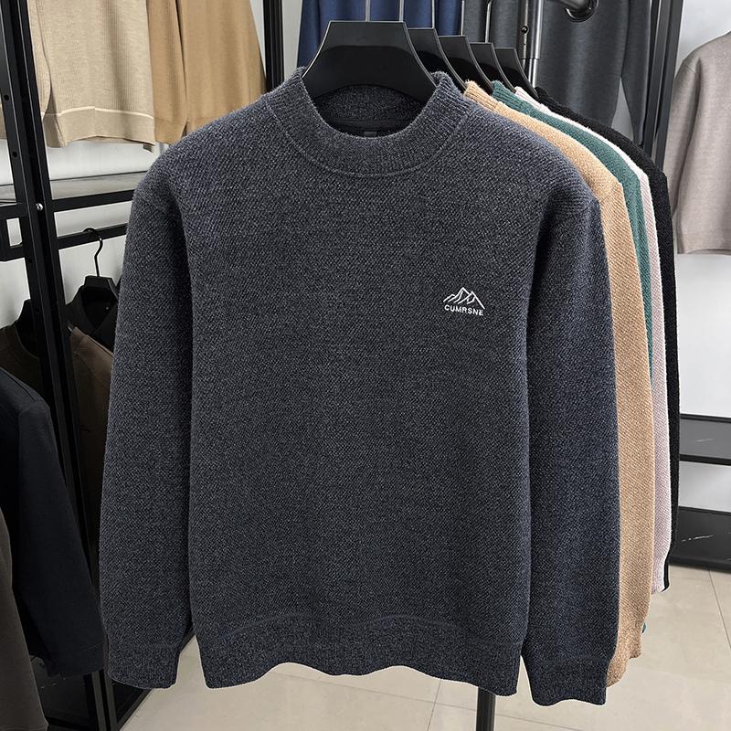 Men's O-Neck Pullover Sweater Winter Arrival Embroid Fleece Thickened Warm Soft Knitwear Commute Menswear